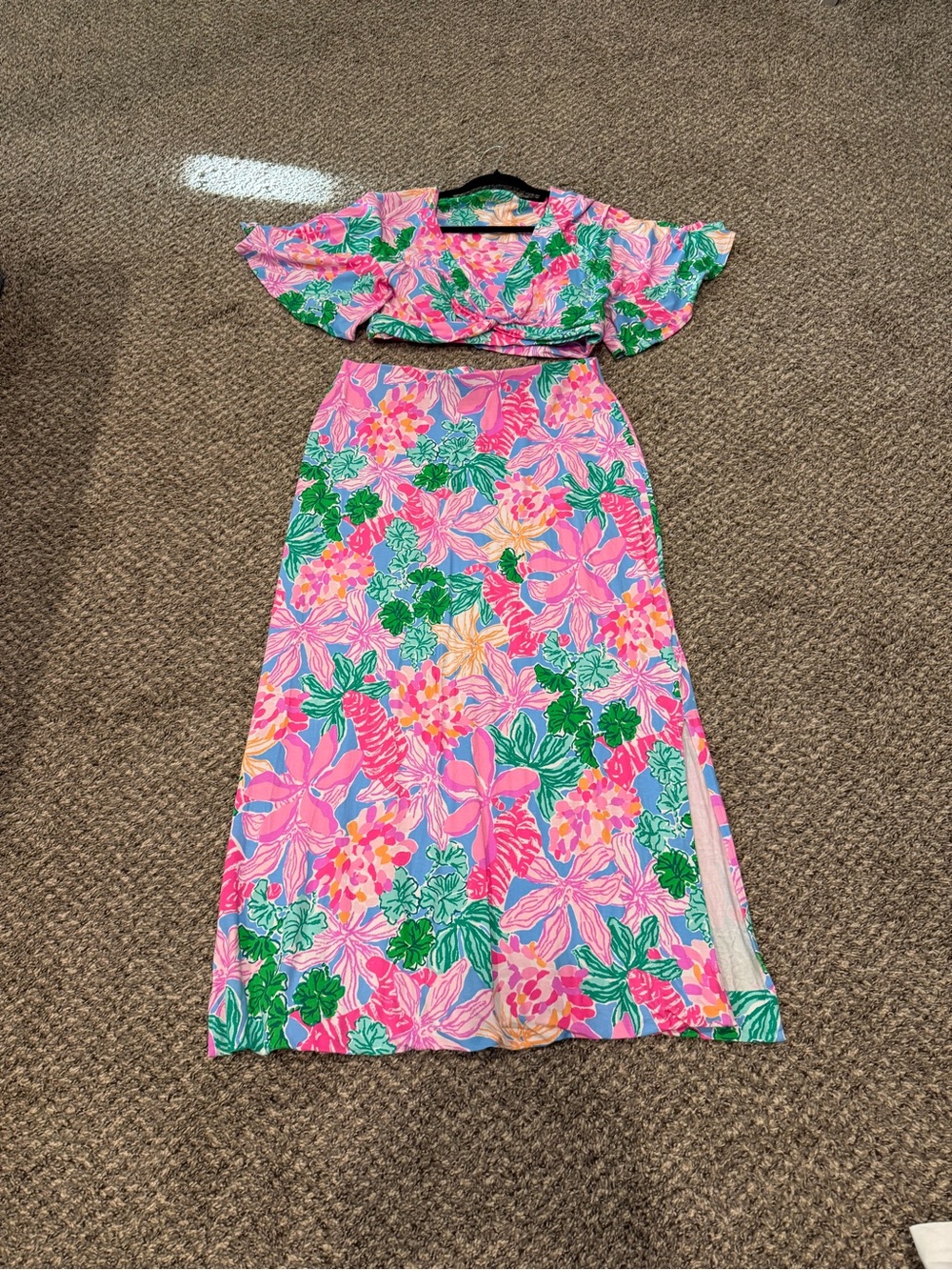 Lilly Pulitzer Pink Floral Maxi Skirt and top with Green Accents - Picture 4 of 5